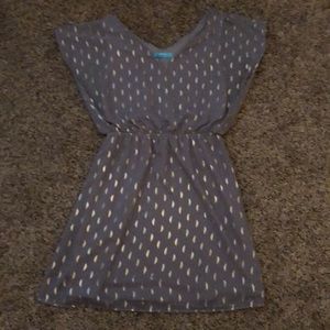 Gray Mini Dress Tunic Metallic Gold Silver Medium